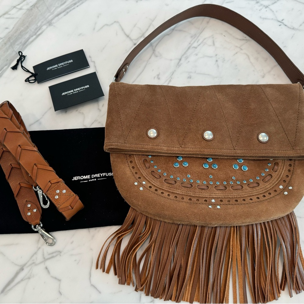 🌵 Jerome Dreyfuss Jerry Taos Large - Turquoise & Fringe Brand New With Dustbag